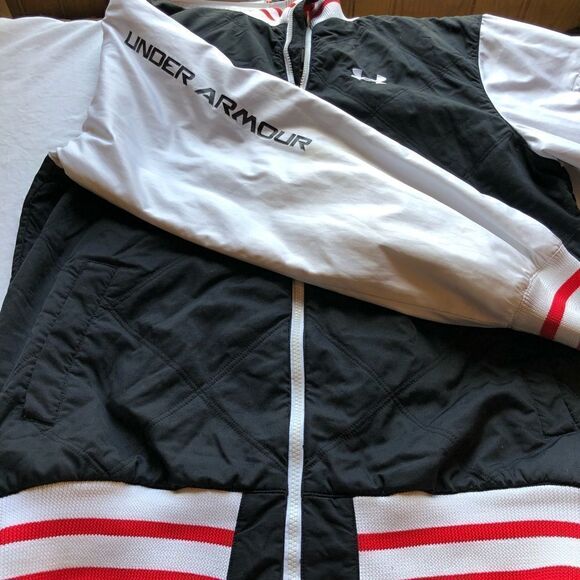 Under Armour Storm Varsity Jacket full zip black and white with red trim Medium - Picture 7 of 11